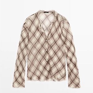 Plaid Lightweight Button-Front Shirt in Beige